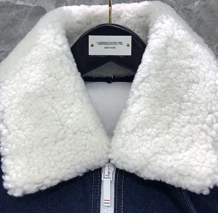 2025 Top-grade denim lambswool down jacket