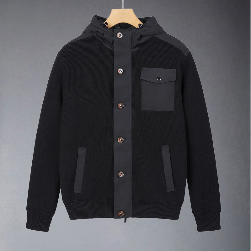 Hooded knitted down jacket