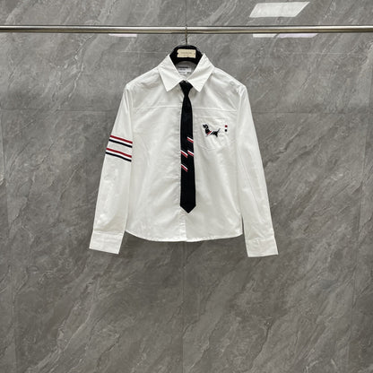 Puppy-Embroidered Tie Shirt