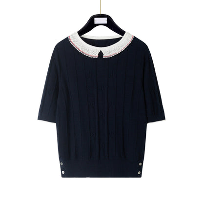 New Lace-Collar Knitted T-Shirt