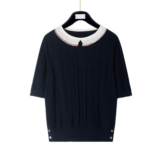 New Lace-Collar Knitted T-Shirt