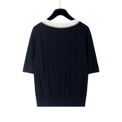 New Lace-Collar Knitted T-Shirt