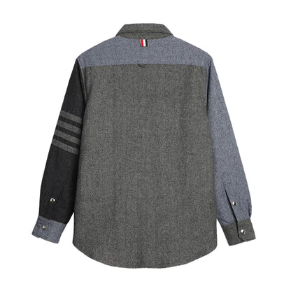 Color-block Jacket | Wool-Cotton Blend | Button Closure