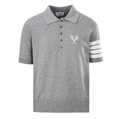 Men's Racket-Embroidered Knitted Polo Shirt