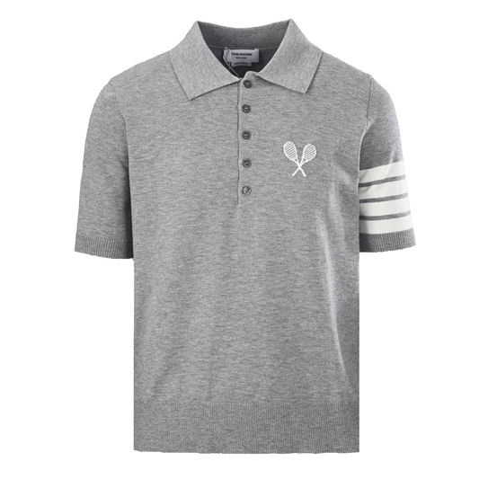 Men's Racket-Embroidered Knitted Polo Shirt