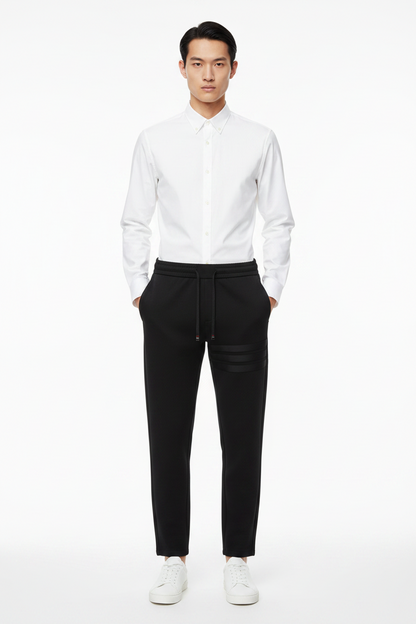 Four-Stripe Tech Fabric Straight-Leg Casual Trousers