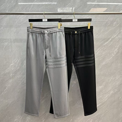 Four-Stripe Tech Fabric Straight-Leg Casual Trousers