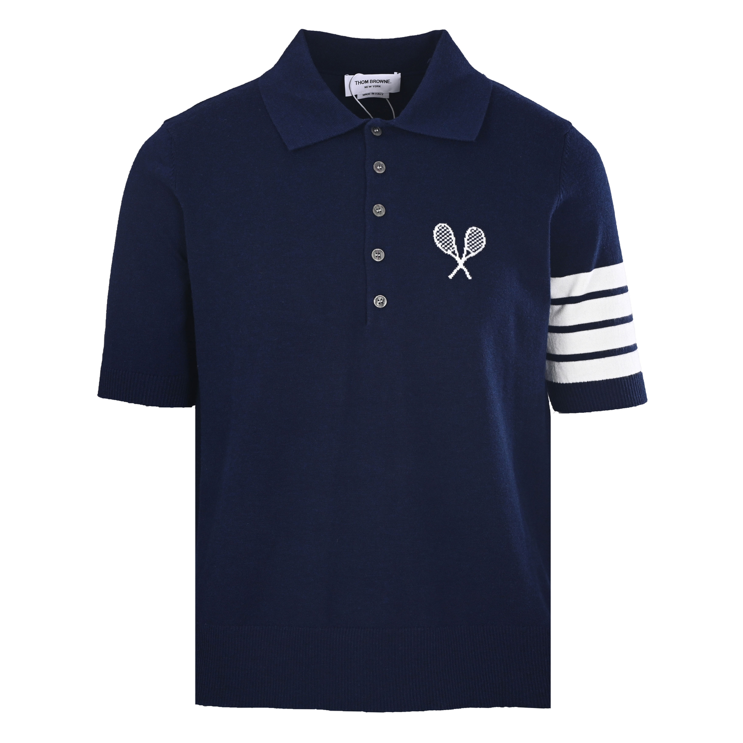 Men's Racket-Embroidered Knitted Polo Shirt
