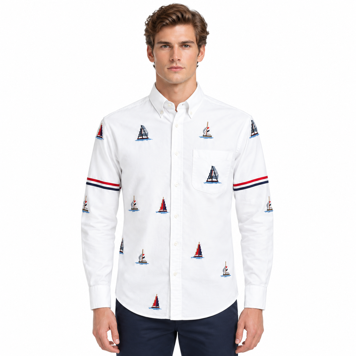 Thom  Men’s Embroidered Business Shirt — 100% Cotton Button-Down Shirt