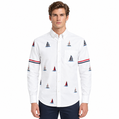 Thom  Men’s Embroidered Business Shirt — 100% Cotton Button-Down Shirt