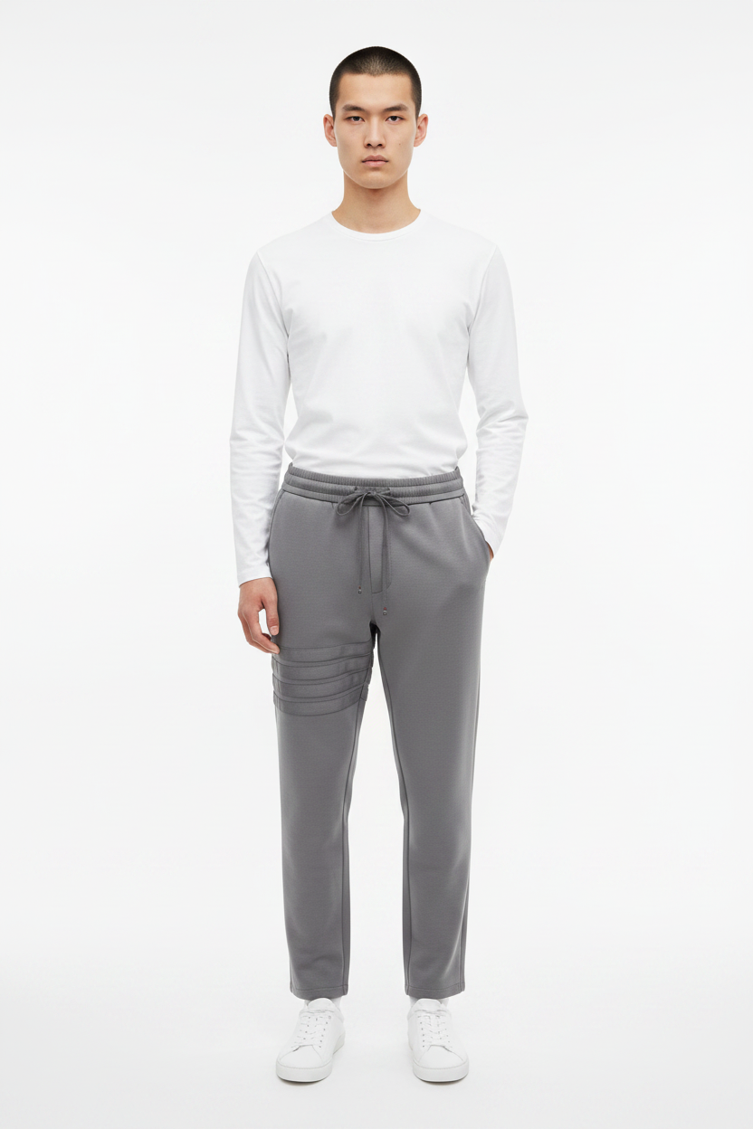 Four-Stripe Tech Fabric Straight-Leg Casual Trousers
