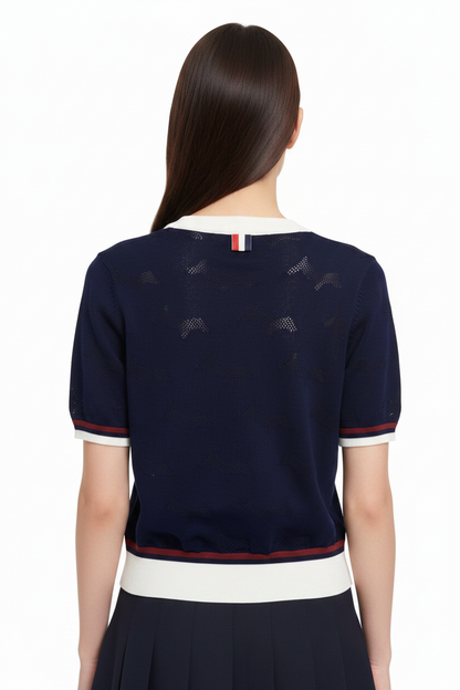 New Puppy-Embroidered Knitted T-Shirt