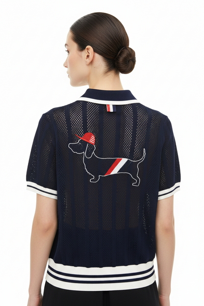 New Puppy-Embroidered Knitted T-Shirt
