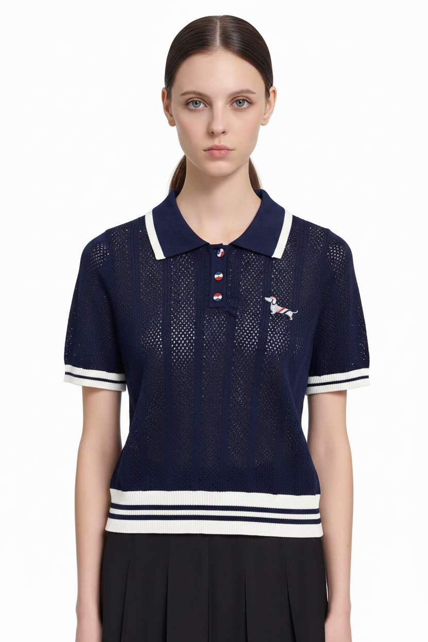 New Puppy-Embroidered Knitted T-Shirt