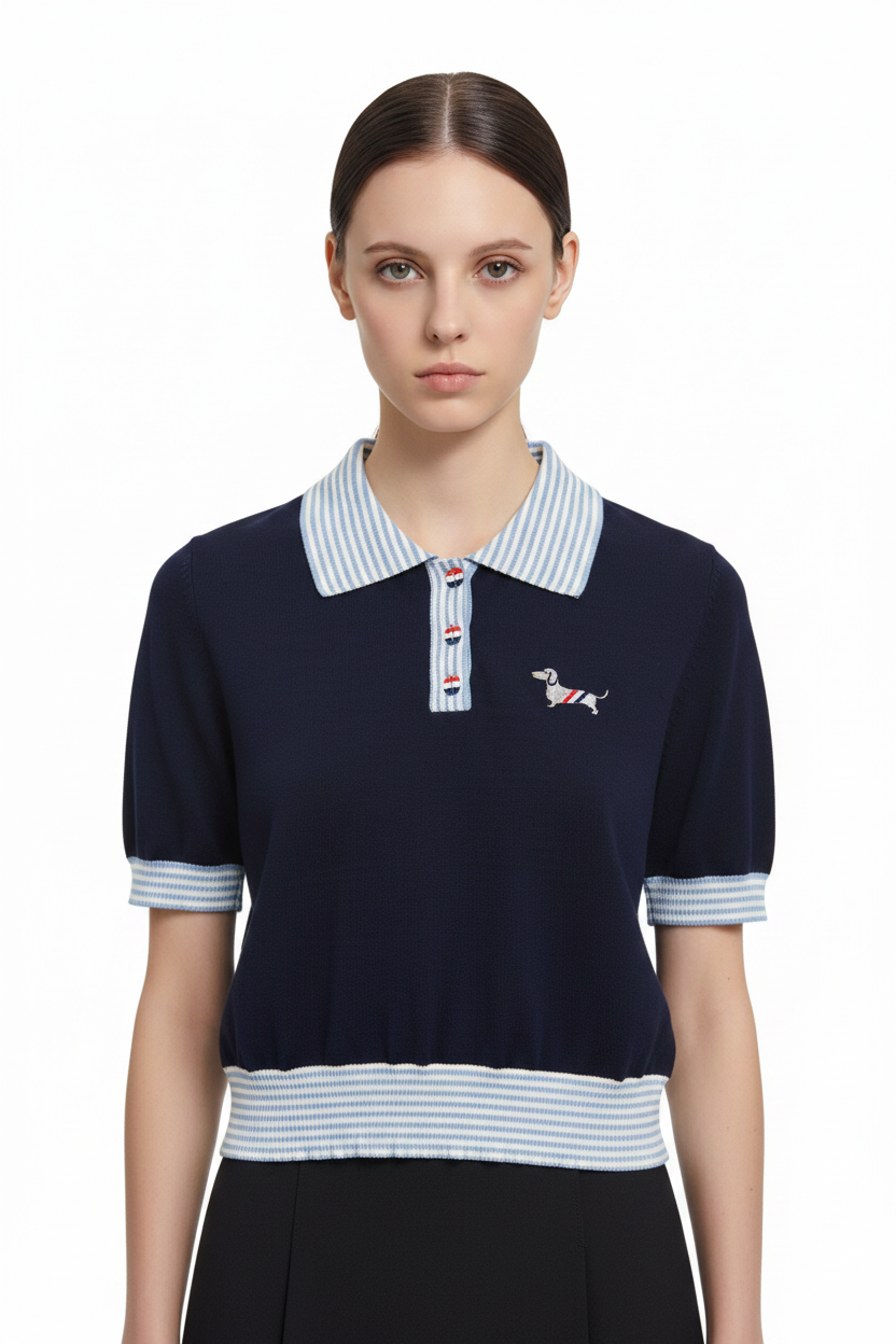 New Puppy-Embroidered Knitted T-Shirt