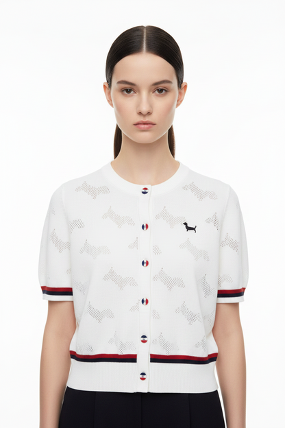 New Puppy-Embroidered Knitted T-Shirt