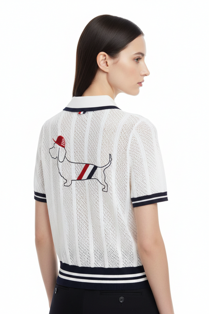New Puppy-Embroidered Knitted T-Shirt
